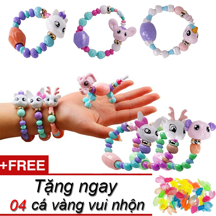 Vòng Đeo Tay Twisty Petz biến hình Thú dễ thương tặng kèm 04 cá cảnh bằng nhựa làm đồ chơi, quà tặng cho bé gái New4all