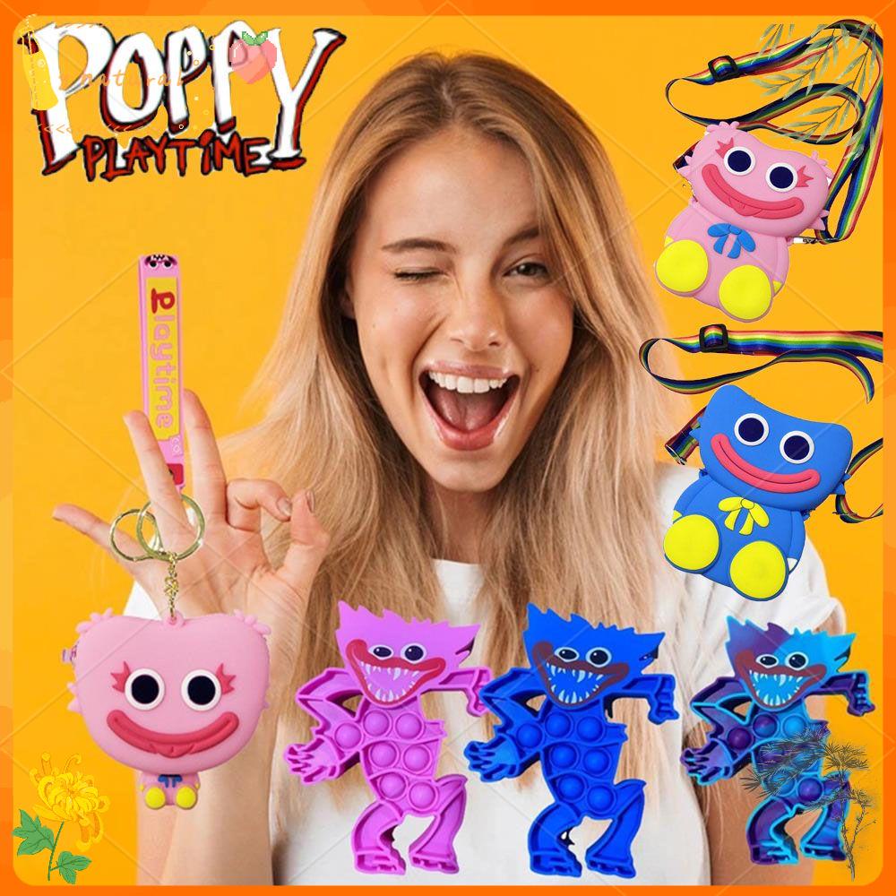 Đồ chơi Fidget Pop It giảm căng thẳng có bong bóng dạng túi xách đeo vai hình nhân vật game Huggy Wuggy màu hồng/xanh