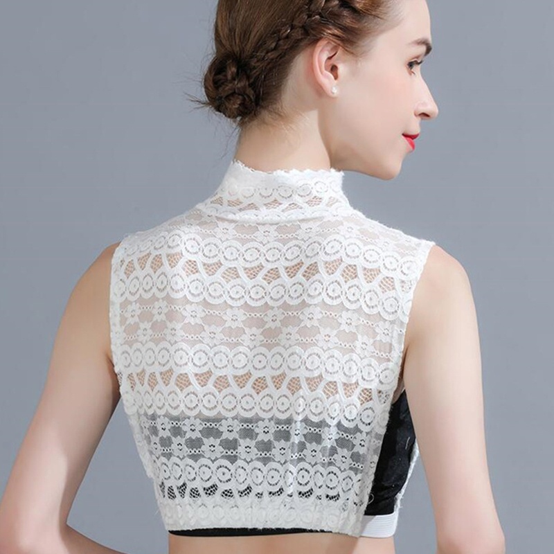 Áo Croptop Sát Nách Cổ Lọ Phối Ren Hoa Ngọt Ngào Có Thể Tháo Rời Cho Nữ