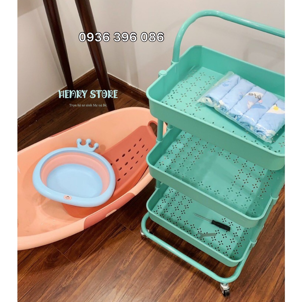 Kệ để đồ 3 tầng khung sắt thép không gỉ sơn tĩnh điện, nhựa cứng cáp 4 màu Xanh/Đen/Trắng/Hồng