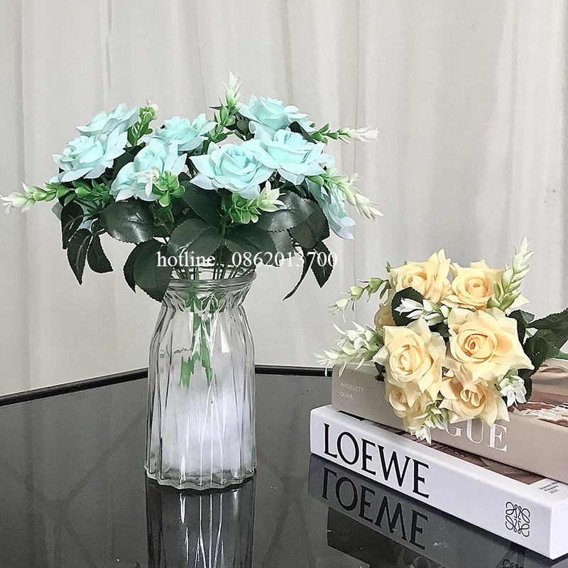 Hoa Giả- Cụm Hoa Hồng Cánh Xoắn 30cm 7 Nhánh Decor Nhà Cửa, Trang Trí Chụp Ảnh