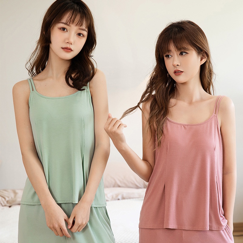 Bộ Đồ Ngủ Hai Dây Quần Dài Dáng Rộng Thời Trang Mùa Hè Mới Cho Nữ