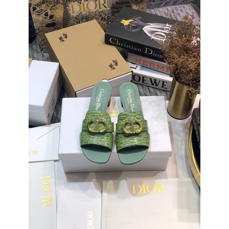 Dép cao gót Dior da thật dập vân cao cấp bản logo CD siêu hot