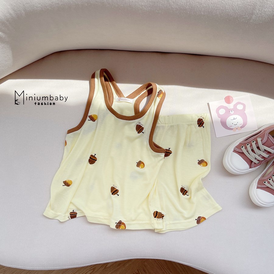 Bộ quần áo ba lỗ thiết kế 2 dây hè unisex cho bé gái, bé trai 100% cotton mát mẻ thông thoáng, miniumbabyfashionSB1241