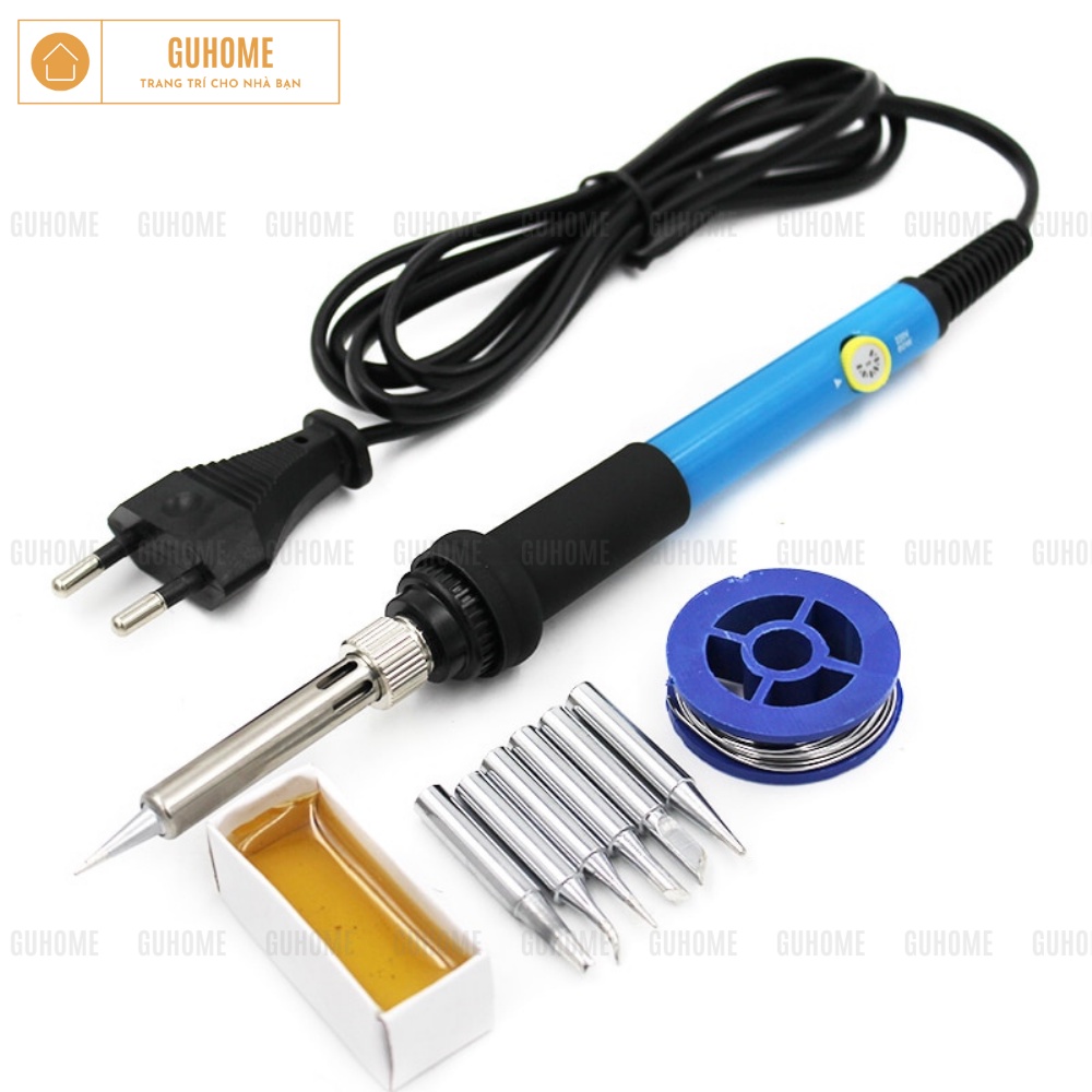 Mỏ Hàn Thiếc 220V 60W có điều chỉnh nhiệt độ kèm nhựa thông, cuộn thiếc, mũi thay thế