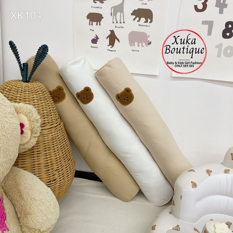 Gối Ôm Thêu Gấu Cao Cấp Style Hàn Quốc Cho Bé - Gối Ôm Dài, Gối Hình Mặt Trăng