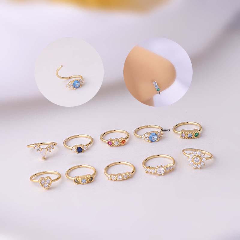 Khuyên mũi tròn 8mm đính đá 20g