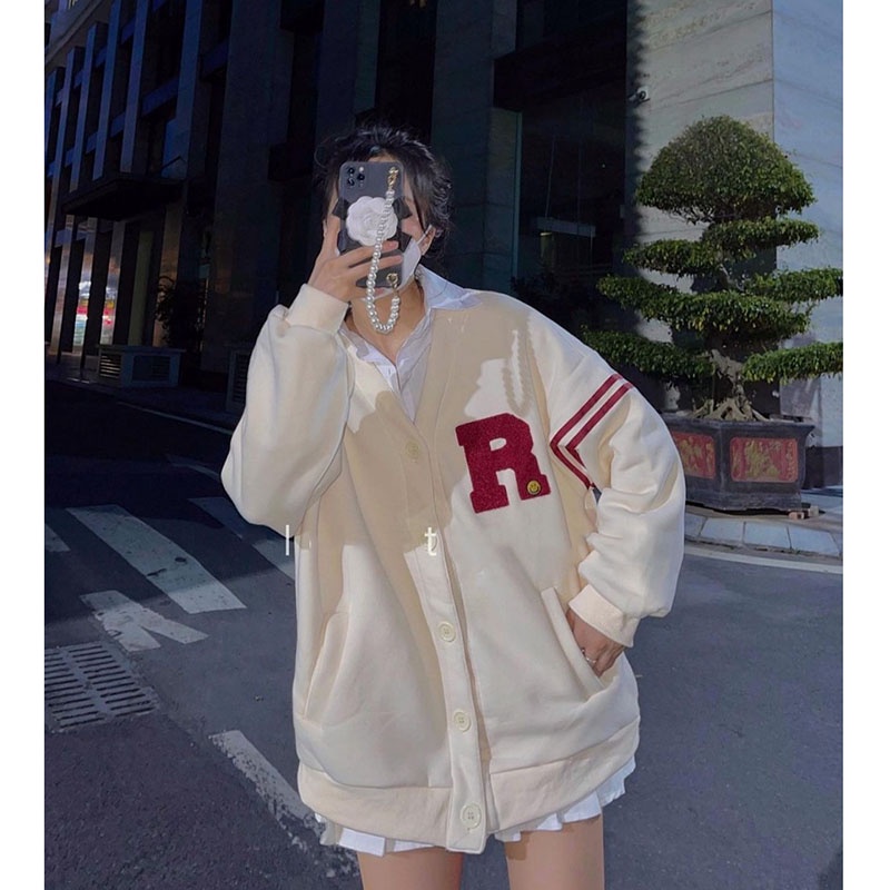 Áo Cardigan Nỉ Bông Thêu Len Sợi Chữ R M513