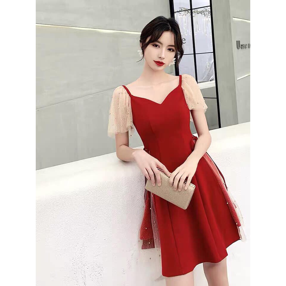 [GIÁ SỈ] [Hình thật] Đầm dự tiệc xoè lưới nhũ đính hạt nơ eo | BigBuy360 - bigbuy360.vn