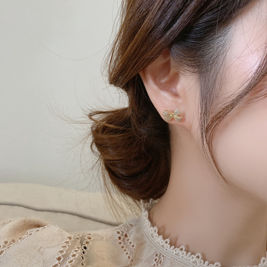 Bông Tai Bạc 925 Mặt Hình Nơ Đính Ngọc Trai Phối Dây Tua Rua Phong Cách Hàn Quốc