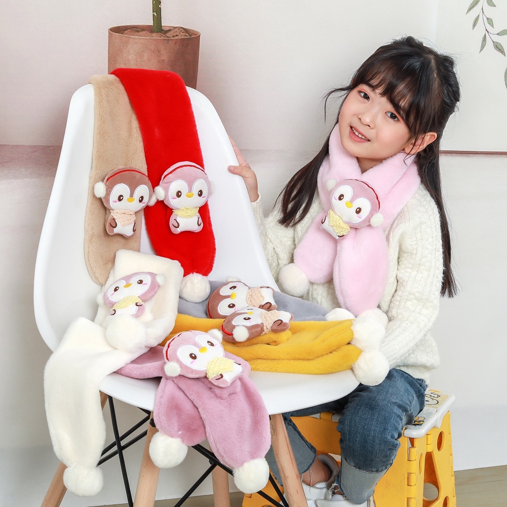 Khăn quàng cổ, khăn choàng cổ lông thỏ gắn họa tiết dễ thương cho bé trai bé gái từ 1 đến 12 tuổi E631