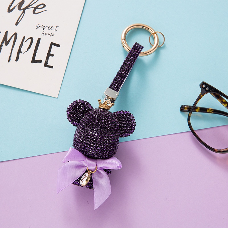 Móc Khóa Xe Hơi Hình Chú Gấu violent Đính Đá Dễ Thương Sáng Tạo