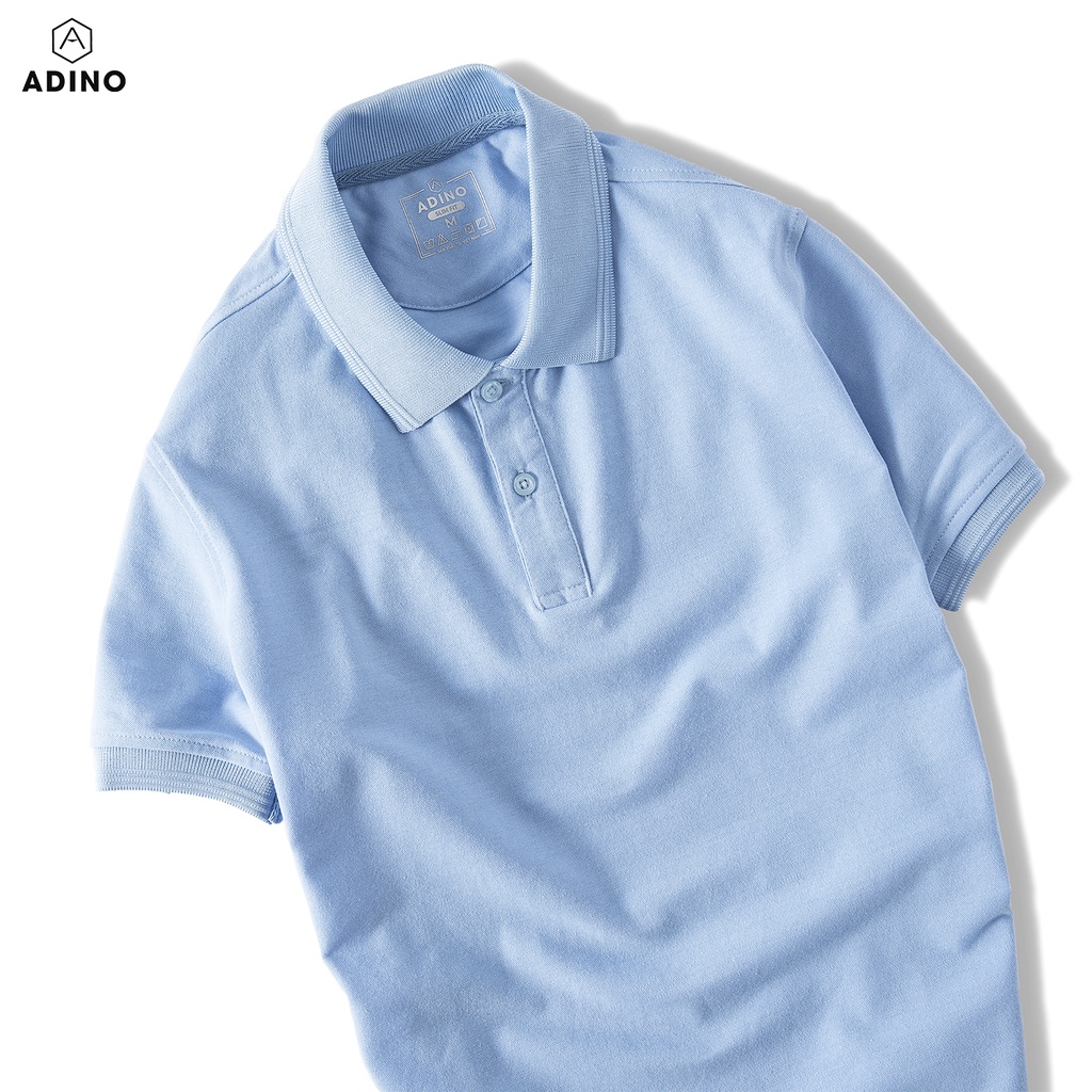 Áo polo nữ ADINO màu xanh nhạt phối viền chìm vải cotton co giãn dáng công sở slimfit hơi ôm trẻ trung APN03