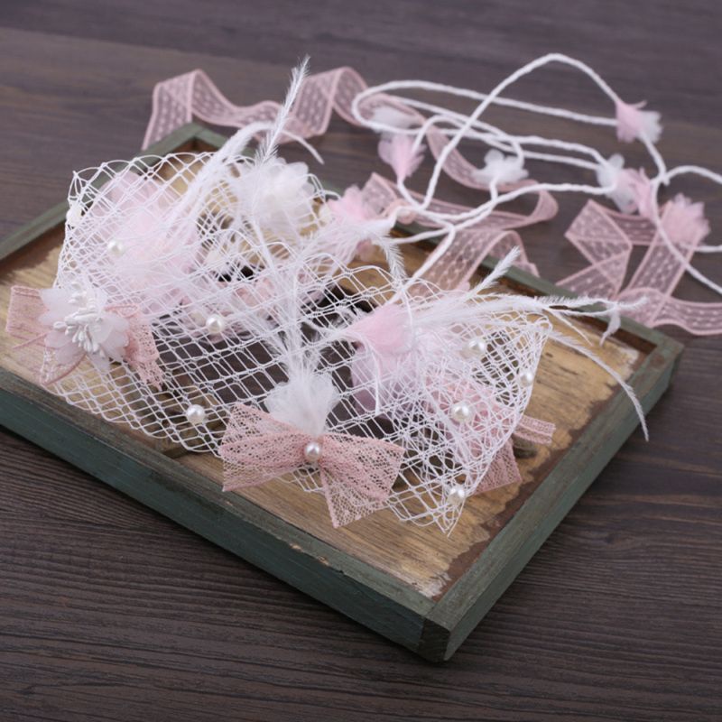 Set Bông Tai Và Băng Đô Hoa Hồng Đính Ngọc Trai Giả Cho Cô Dâu