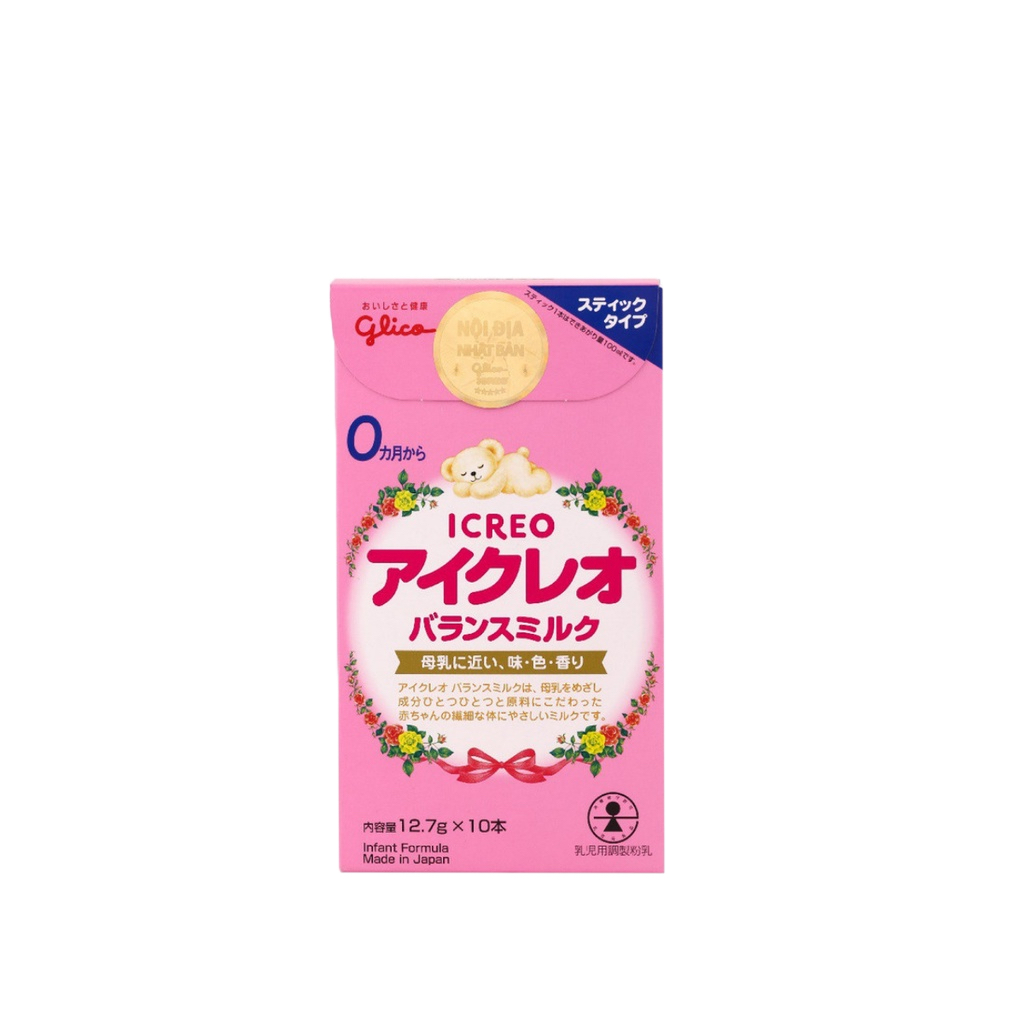 Sữa bột Glico Icreo số 0 dạng gói nhỏ (12.7gr x 10 gói) dành cho trẻ từ 0- 9 tháng tuổi.