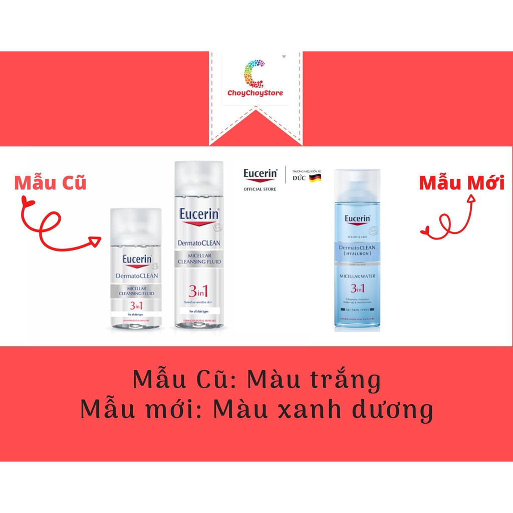 [TEM CTY] Nước Tẩy Trang EUCERIN 3in1 DermatoCLEAN Hyaluron Cleansing Fluid 100ml, 200mL & 400mL -  Cho Da Nhạy Cảm