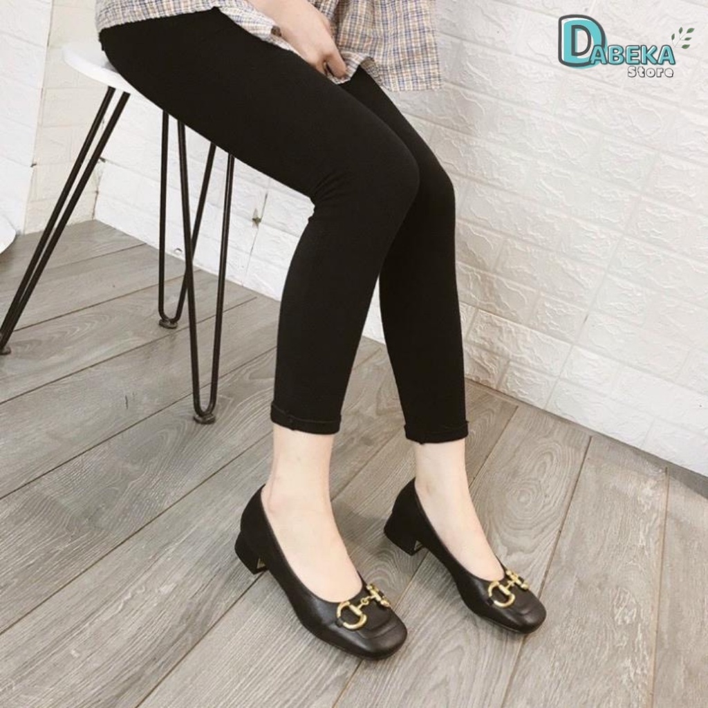 Giày Cao Gót Khuy Ngang Đế Vuông Thời Trang Công Sở Cao Cấp - Giày Gc Mũi Vuông Đế Mạ 7P Sang Chảnh - Dabeka - G007