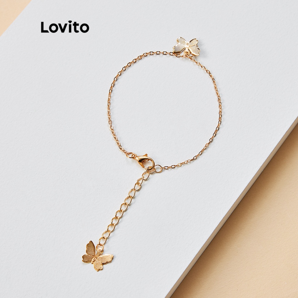 Vòng tay Lovito phối xích hình bướm phong cách tiệc tùng L17M441 (Màu vàng)