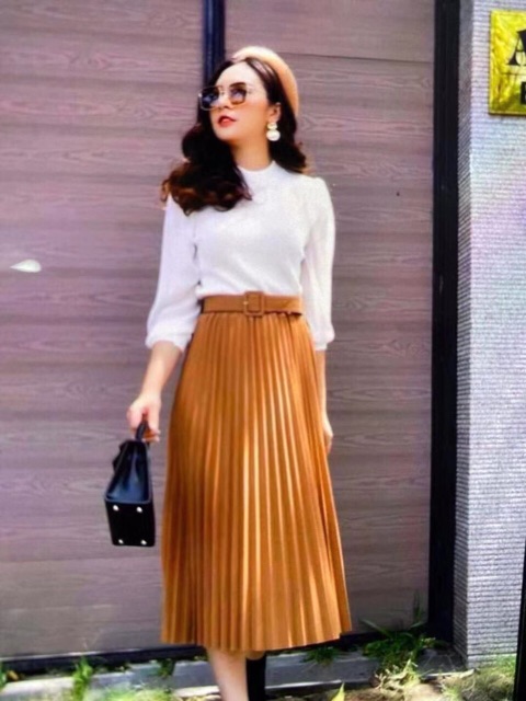 Chân váy xếp ly dài kèm đai | BigBuy360 - bigbuy360.vn