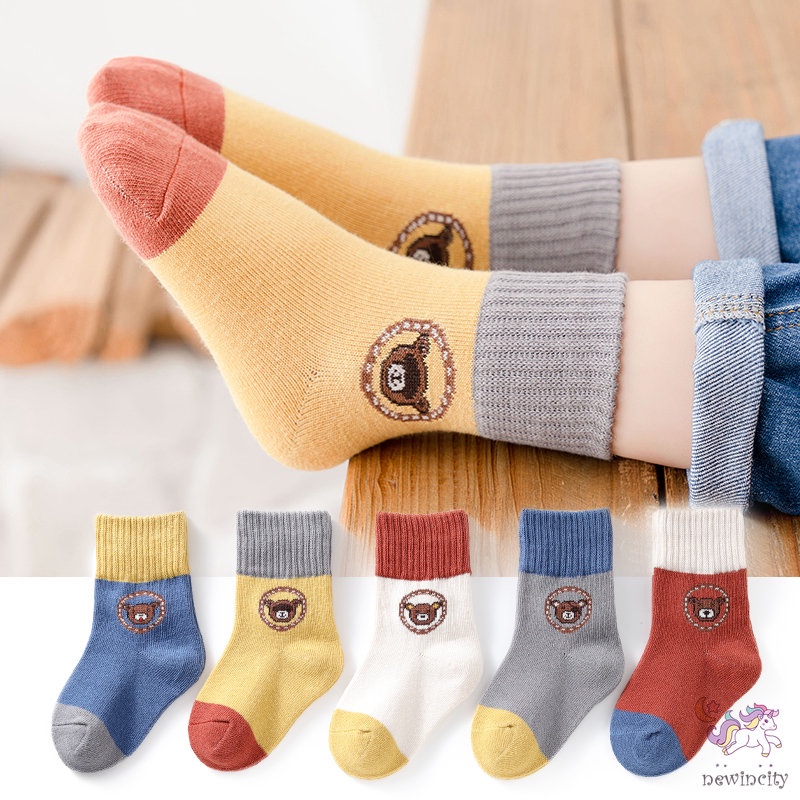 Set 5 Đôi Vớ Cotton Họa Tiết Hoạt Hình Phong Cách Hàn Quốc Dành Cho Các Bé
