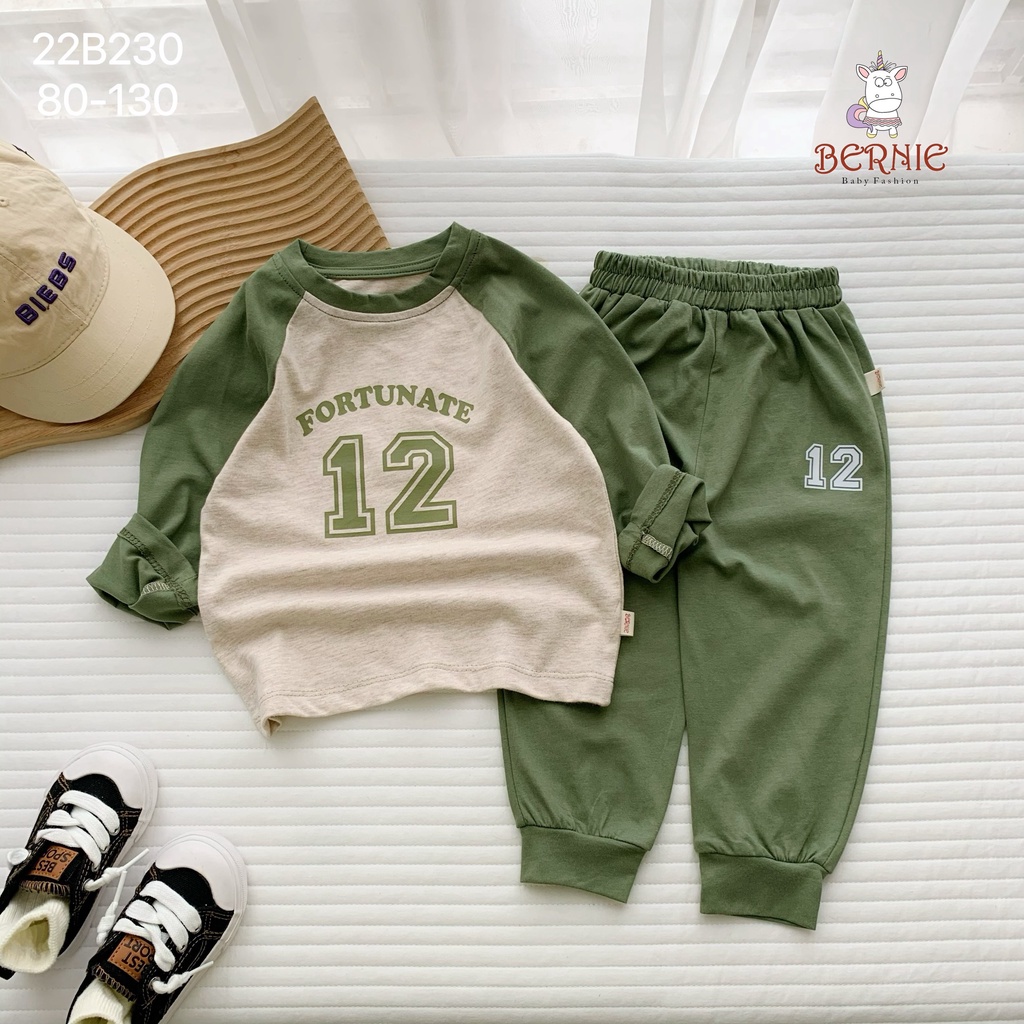 Bộ cotton dài tay unisex cho bé, bộ thun tay dài cotton mềm Bernie