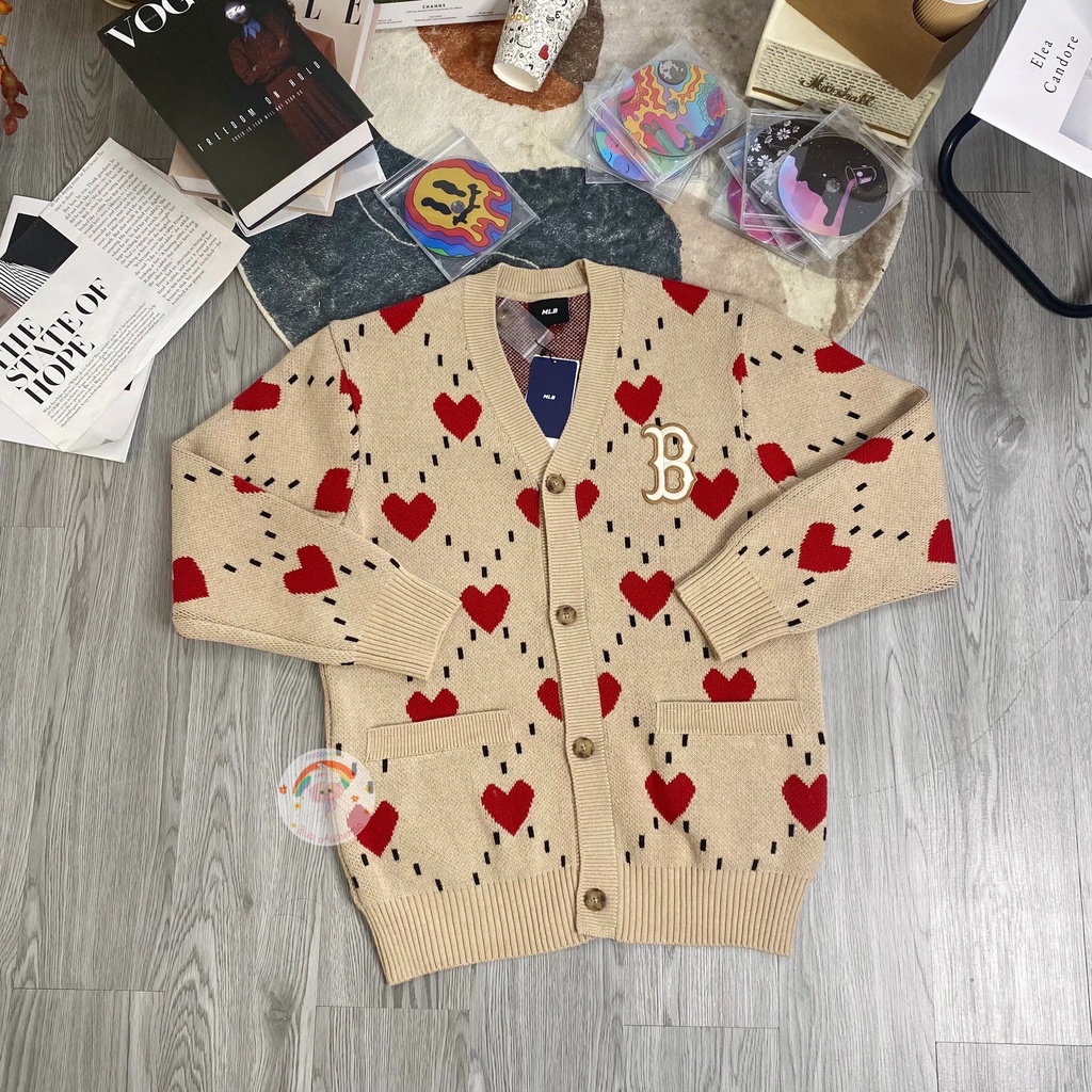 Áo Len Cardigan Unisex MLB Heart All-Over Cardigan BOSTON REDSOX