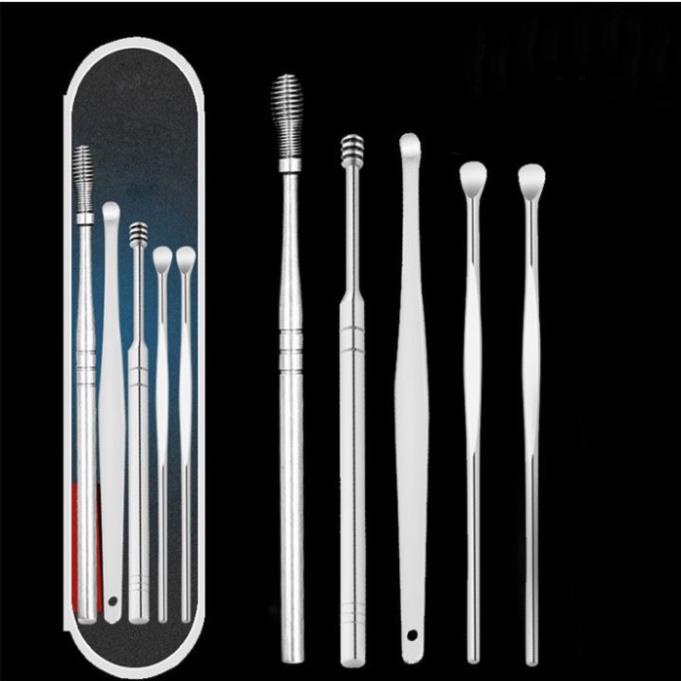 Bộ Dụng Cụ Ngoáy Tai, Lấy Ráy Tai,  Massage tai Inox 5 Món