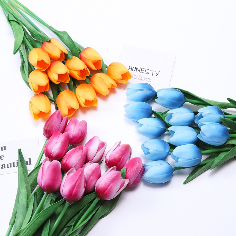 Bó Hoa Tulip Nhân Tạo Mini Bằng PU 20 Màu HGJ402 Dùng Trang Trí Nhà Cửa