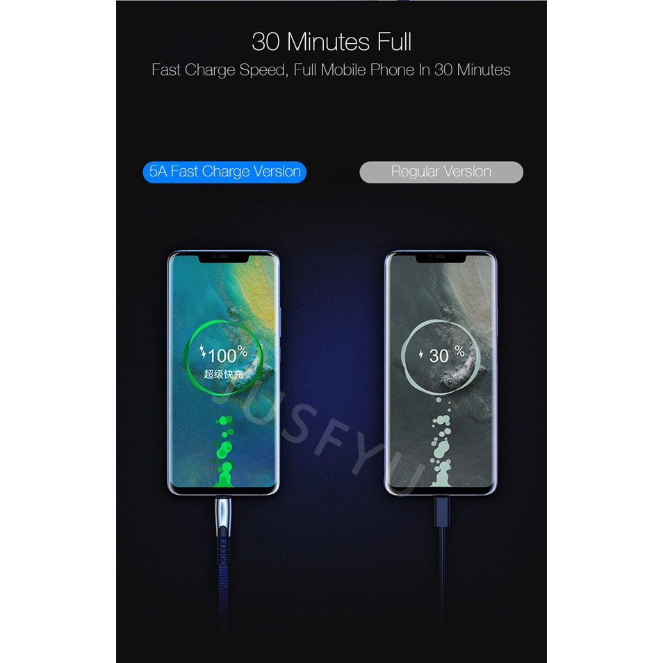 Dây cáp sạc 1M 5A Micro USB-C cho Android Samsung Huawei