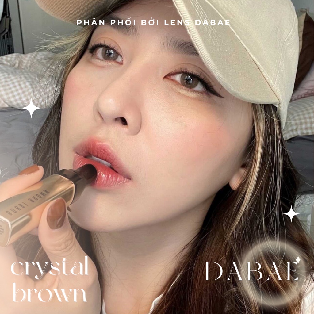 hãng Siesta CRYSTAL BROWN kính áp tròng  Hàn Quốc lens nâu tây không viền chất liệu PC Hydrogel cao cấp có độ cận