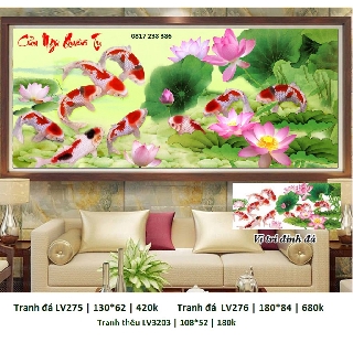 Tranh thêu chữ thập cửu ngư quần tụ LV3203(108 x 52 cm)