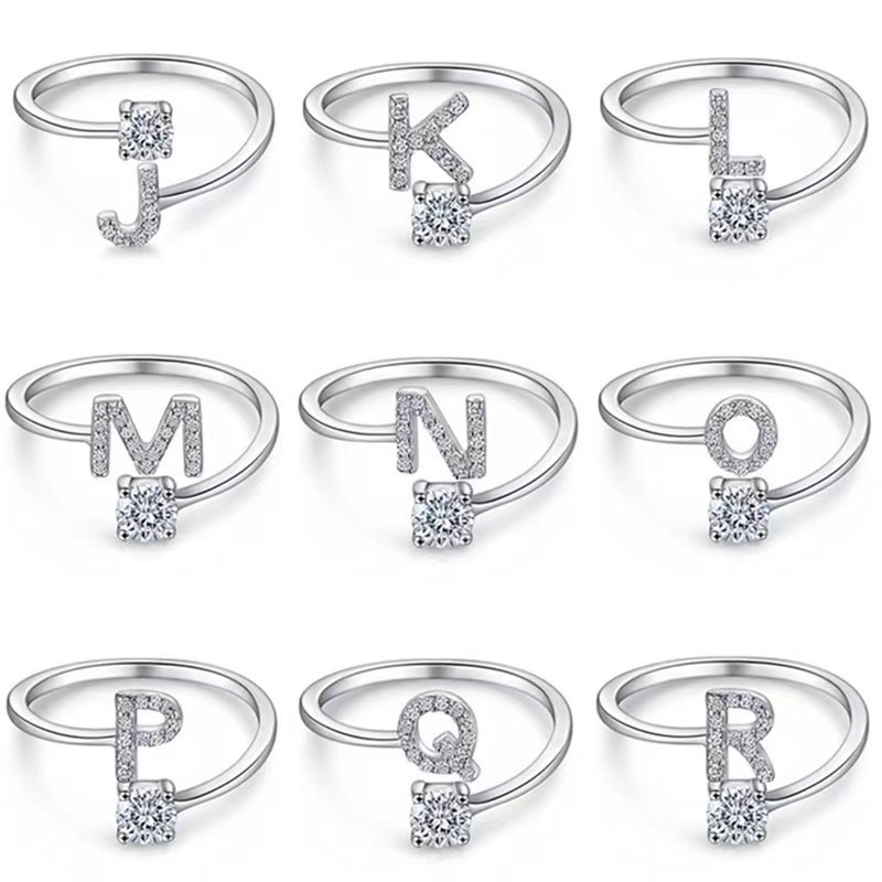 Nhẫn Mở Khắc Chữ N-Z Đính Đá Pha Lê Thời Trang Cho Nữ