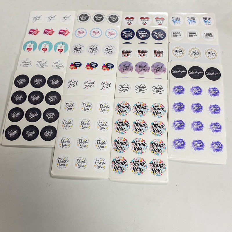 Set 12 nhãn dán tròn 30mm Thank You Sticker PVC, đa dạng mẫu mã, Sticker Thank You, Sticker Cảm Ơn, Decal Tem Nhãn Dán