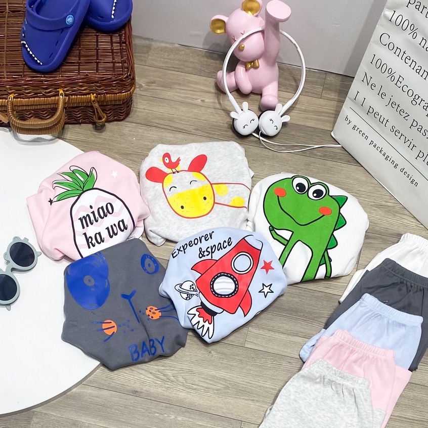 Bộ Cộc Tay Minky Mom Vải Cotton Phối Màu và In Hoạ Tiết Cho Bé Trai, Bé gái 0-4 Tuổi - Mã: TN-IN.M