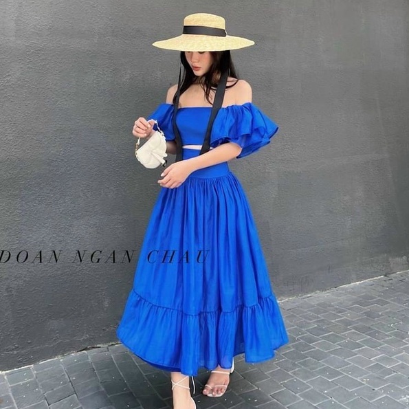 Sét Maxi Đi Biển Áo Croptop Phối Chân Váy Phân Tầng 3 Màu ( HỒNG, XANH, VÀNG) Chất Liệu Lụa Thời Trang Nữ Xm Minh Phúc
