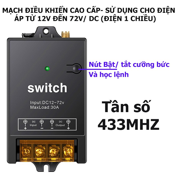 [12V DC MẪU MỚI 2021]  BỘ Công tắc điều khiển từ xa 100m 12V: 72V DC điều khiển bật tắt từ xa các thiết bị điện 1 chiều