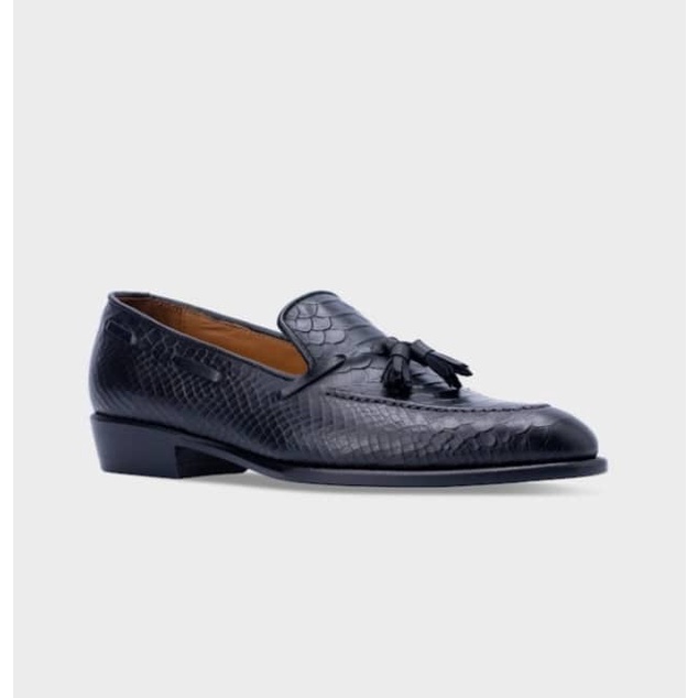 Giày Lười Cổ Thấp Nam Loafer Da Bò Vân Cá Sấu Đen Cao Cấp Phong Cách Lịch Lãm - Thương Hiệu Alain Shoemaker