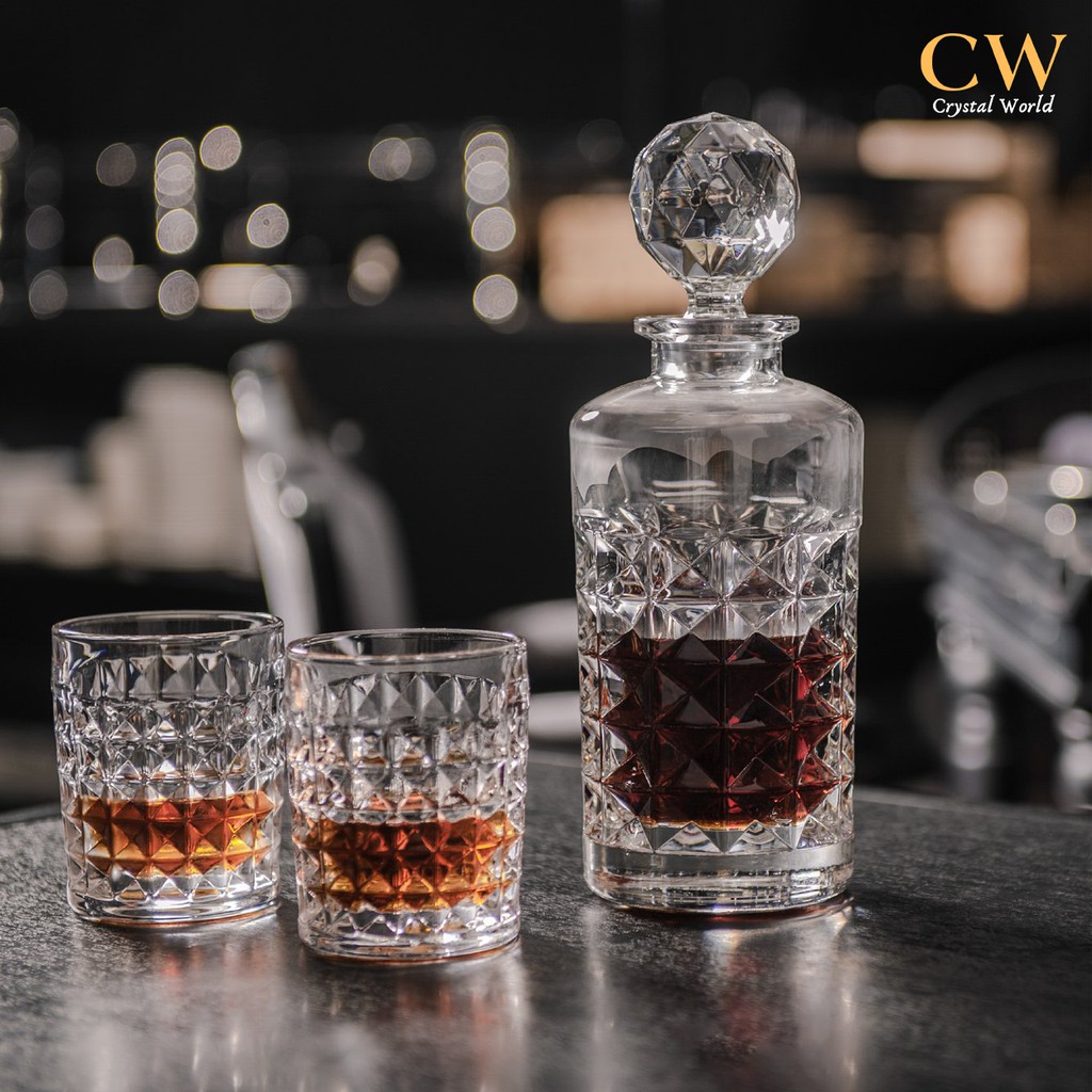 Bộ Bình Ly Whisky Diamond Pha Lê Tiệp Khắc Chính Hãng Bohemia Crystalite