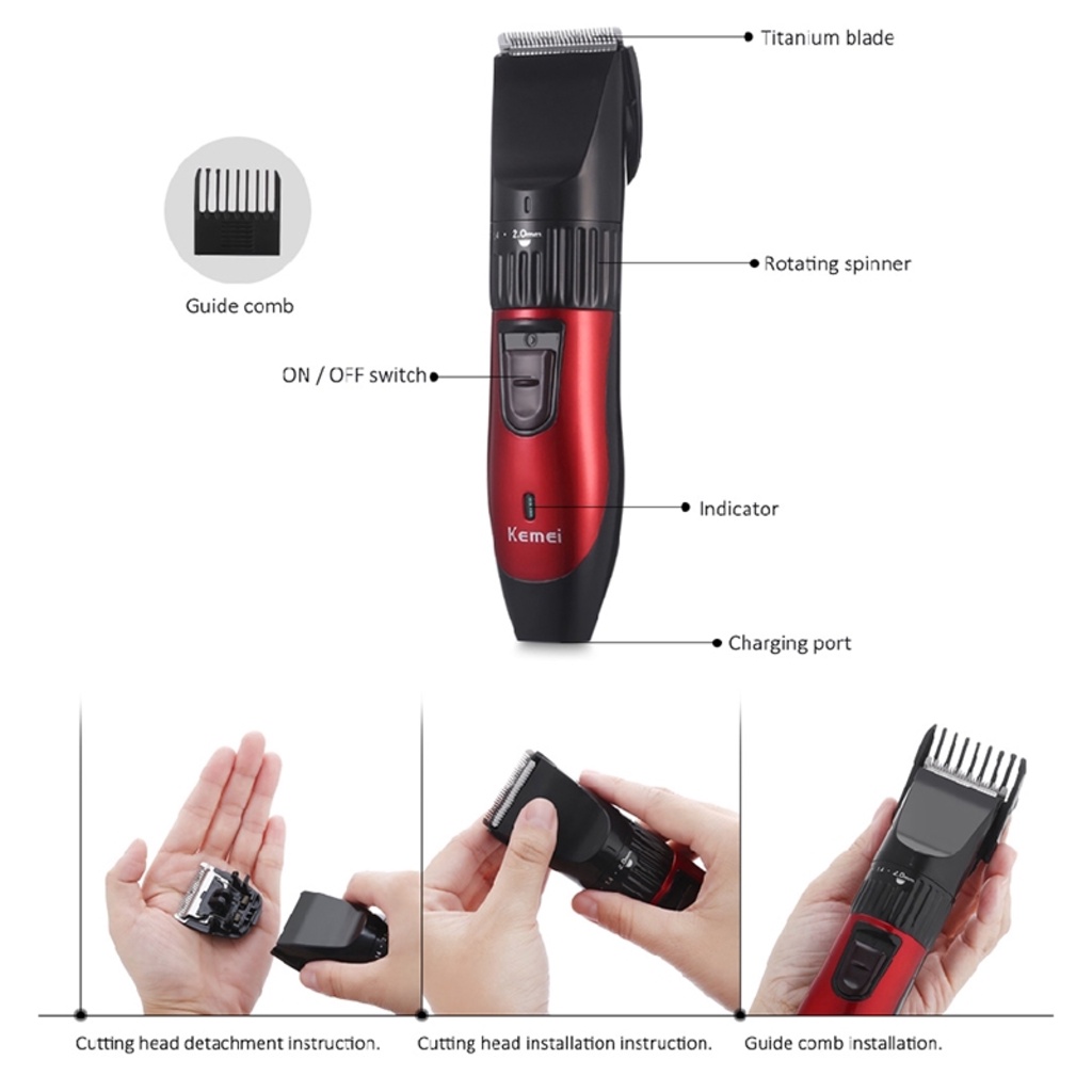 🔴Đang Sale - Tông Đơ Cắt Tóc Gia Đình Kemei KM730 Siêu Tiện - Tặng Kèm Lấy Tai Có Đèn
