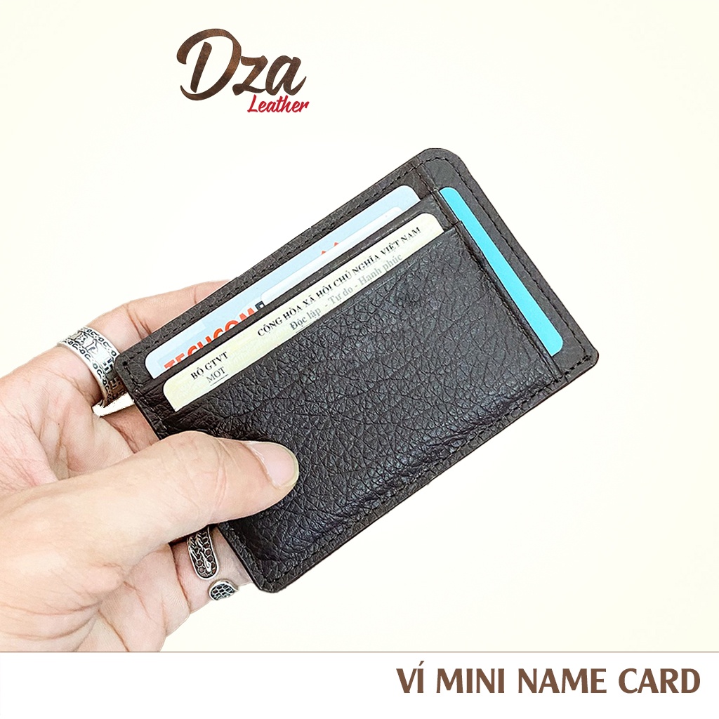 Ví mini name card da bò Dza leather đựng thẻ tiền lẻ nhỏ gọn bỏ túi tiện dụng độ bền cao bảo hành 12 tháng