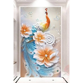 Tranh dán tường 3d chim công BINBIN SN44 (In theo yêu cầu)