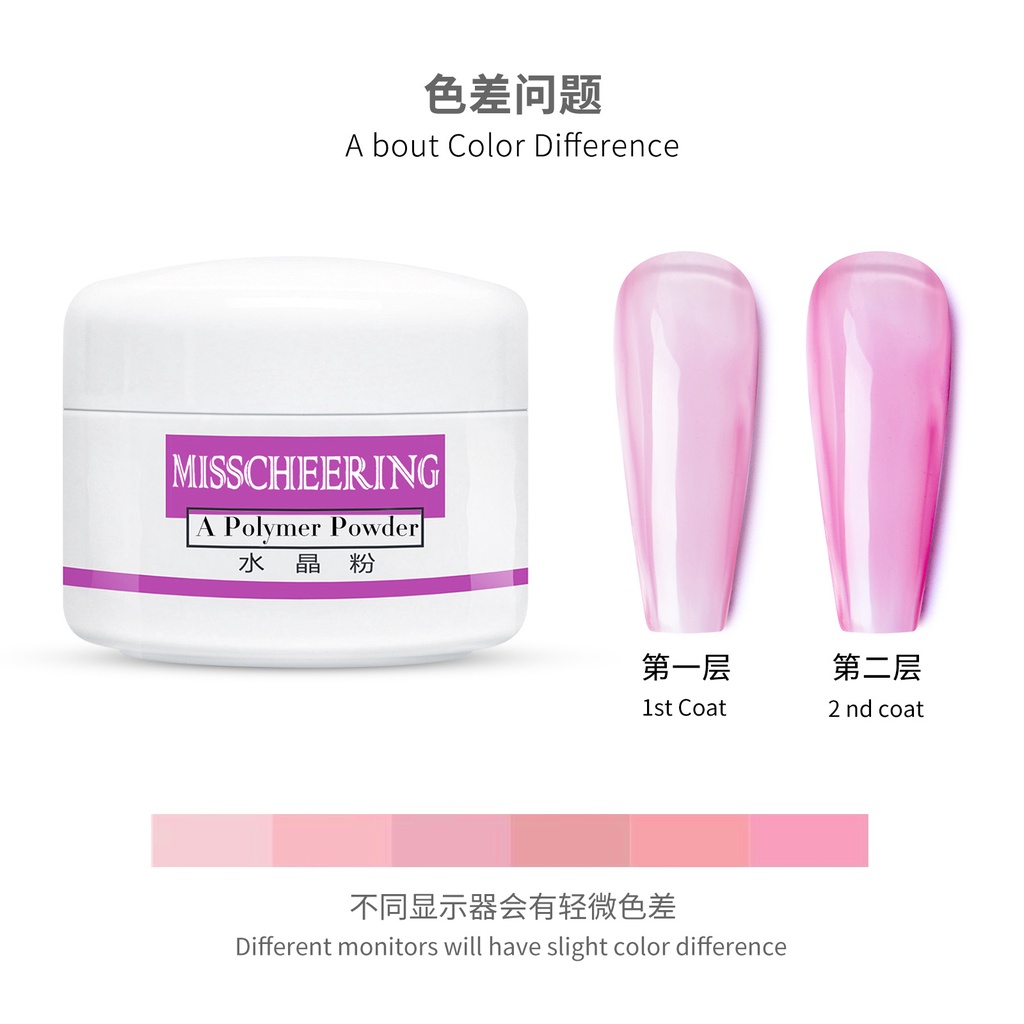 Bột đắp móng mỹ nail Misscheering Yapas 20g, hũ bột clear ombre nature white pink trang trí móng chuyên dụng