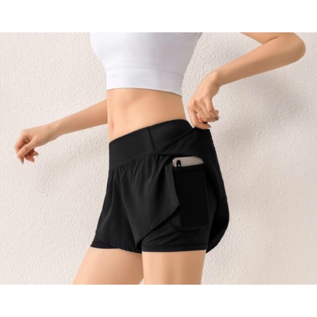 QUẦN SHORT 2 LỚP CÓ TÚI CAO CẤP - QUẦN SHORT TẬP GYM NỮ CHẤM TRÒN - HÀNG NHẬP