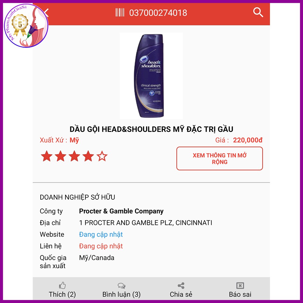 Dầu gội thuốc Head and Shoulder ngăn ngừa gàu và sảng khoái da đầu 400ml Mỹ