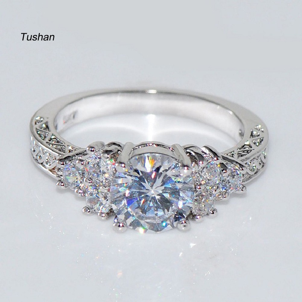 TUSH Luxury Cubic Zirconia Inlaid Women Engagement Wedding Party Ring Jewelry Gift