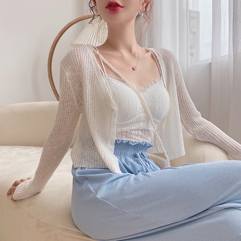 Áo khoác len cardigan dáng croptop mỏng 1 cúc ( khuy) dáng Hàn Quốc( kèm ảnh thật)