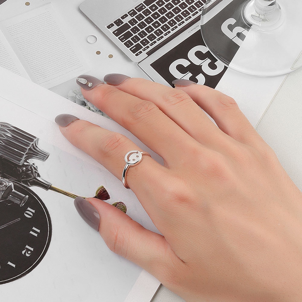 Nhẫn Bạc / Vàng Họa Tiết Mặt Cười Rỗng Phong Cách Hip Hop Đơn Giản Thời Trang Cho Nữ