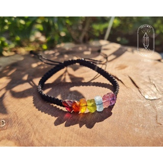 Vòng tay tết macrame Rainbow 7 loại đá thô tự nhiên