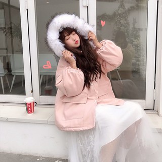 Áo khoác kaki nữ lót lông dáng dài phom to Hàn Quốc A129