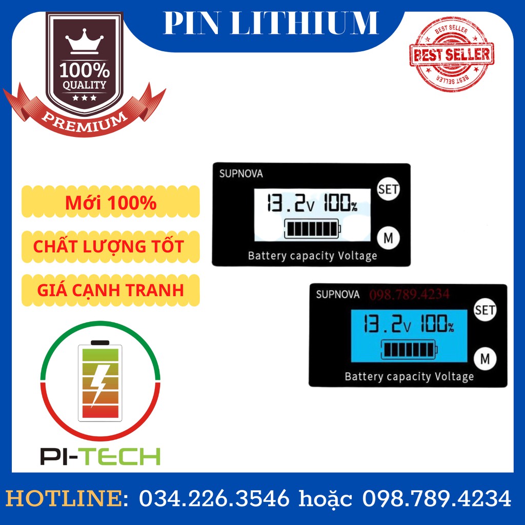Bộ hiển thị điện áp, % điện áp 8v-100v có còi báo, màn LCD
